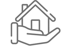 Icon of a hand holding a house, symbolizing support